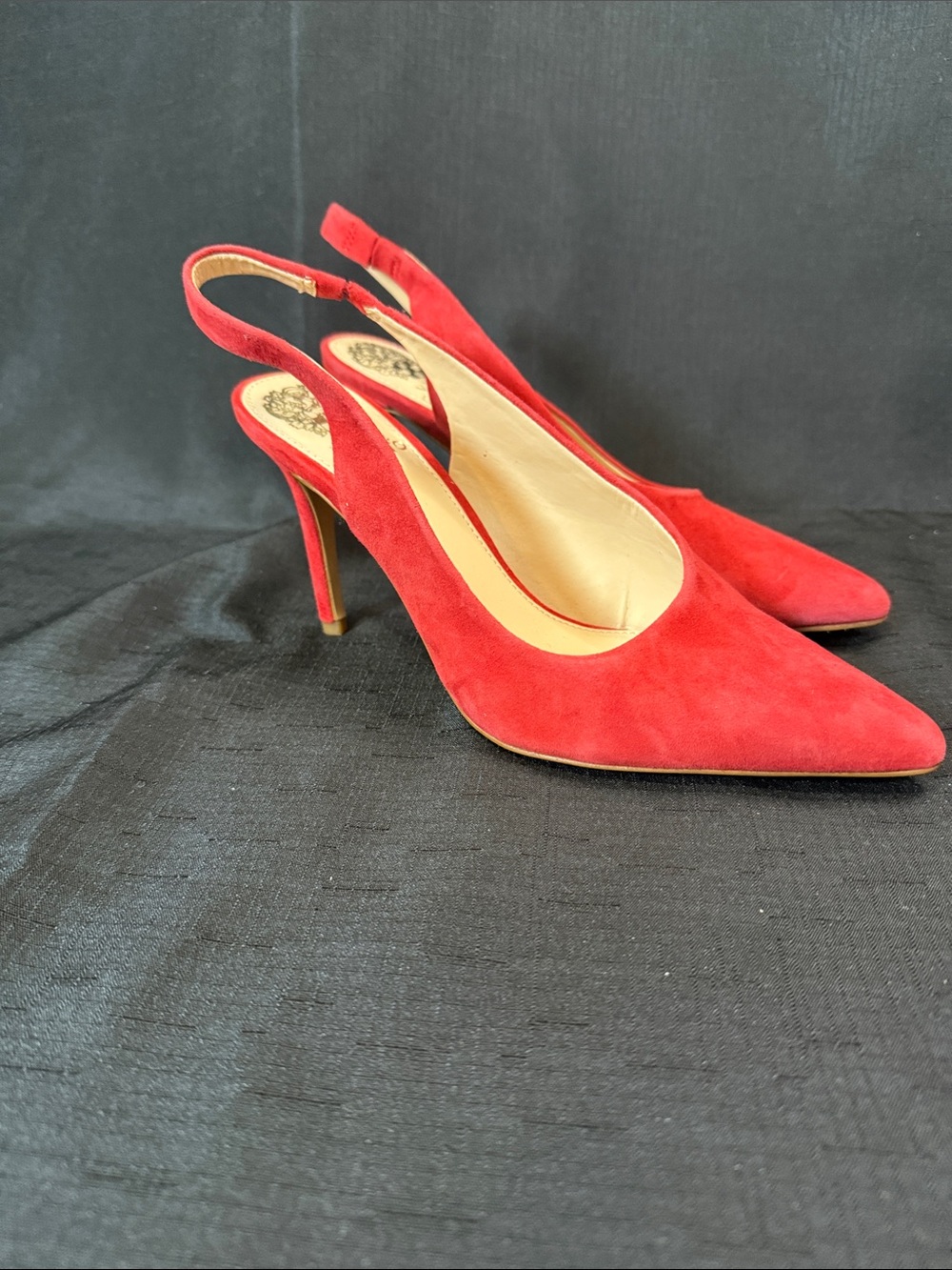 Vince Camuto Red Suede Slingback Pointed-Toe Stilettos Size 7.5 NWOB